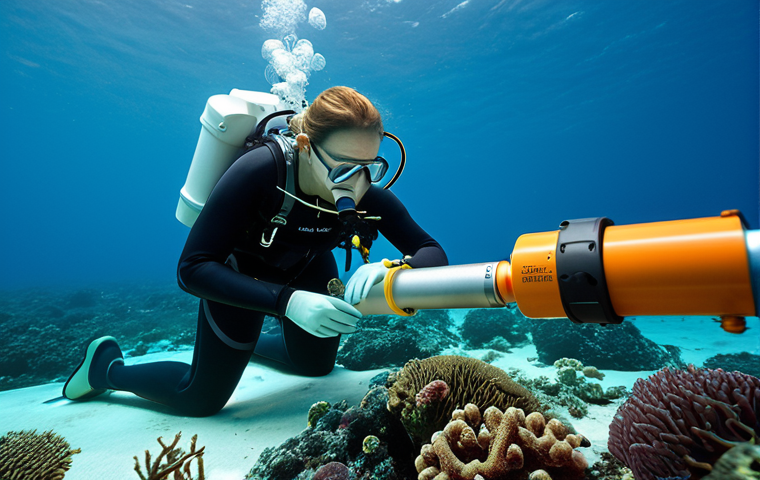 **
Underwater sensors and equipment deployed in the ocean, collecting data on temperature, salinity, oxygen levels, pH, and pollution. Focus on the technological aspect and the variety of sensors used.
**