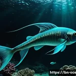 해양 생물학 - A detailed underwater scene showcasing a deep-sea bioluminescent fish emitting a soft blue-green glo...